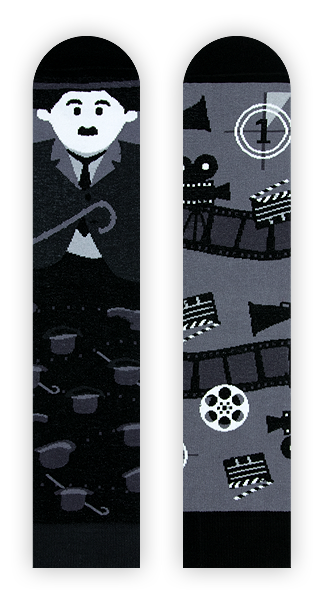 Charlie Chaplin Socken, Socken mit Berühmtheiten, Motivsocken, Themensocken, Geschenkidee für Schauspieler.
