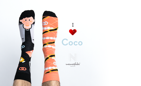 Coco Socken, Socken mit Berühmtheiten, Motivsocken, Themensocken, Geschenkidee für Modedesignerin.