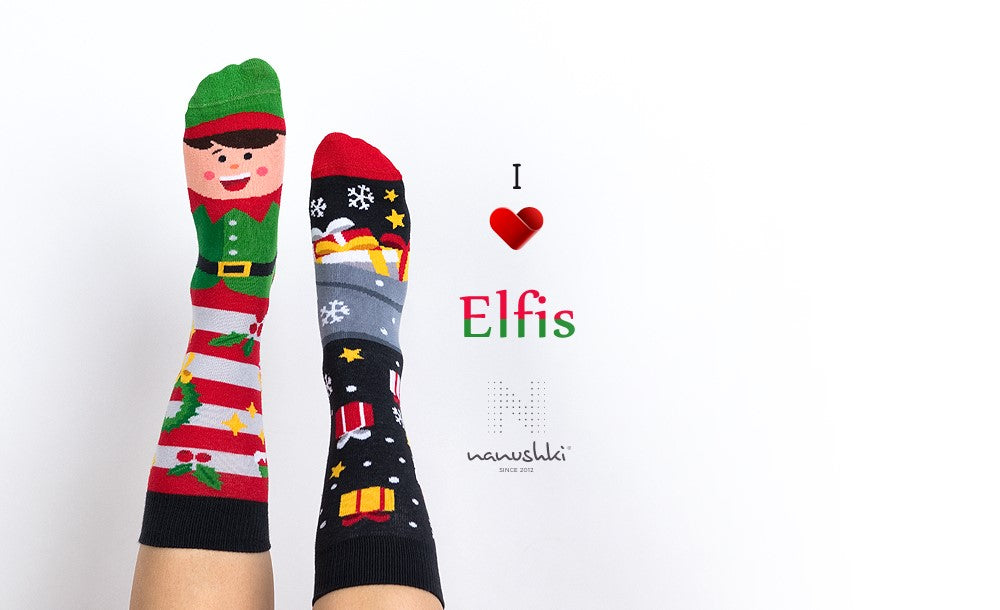 Weihnachtssocken, Elfen Socken, Motivsocken, Geschenk zu Weihnachten.