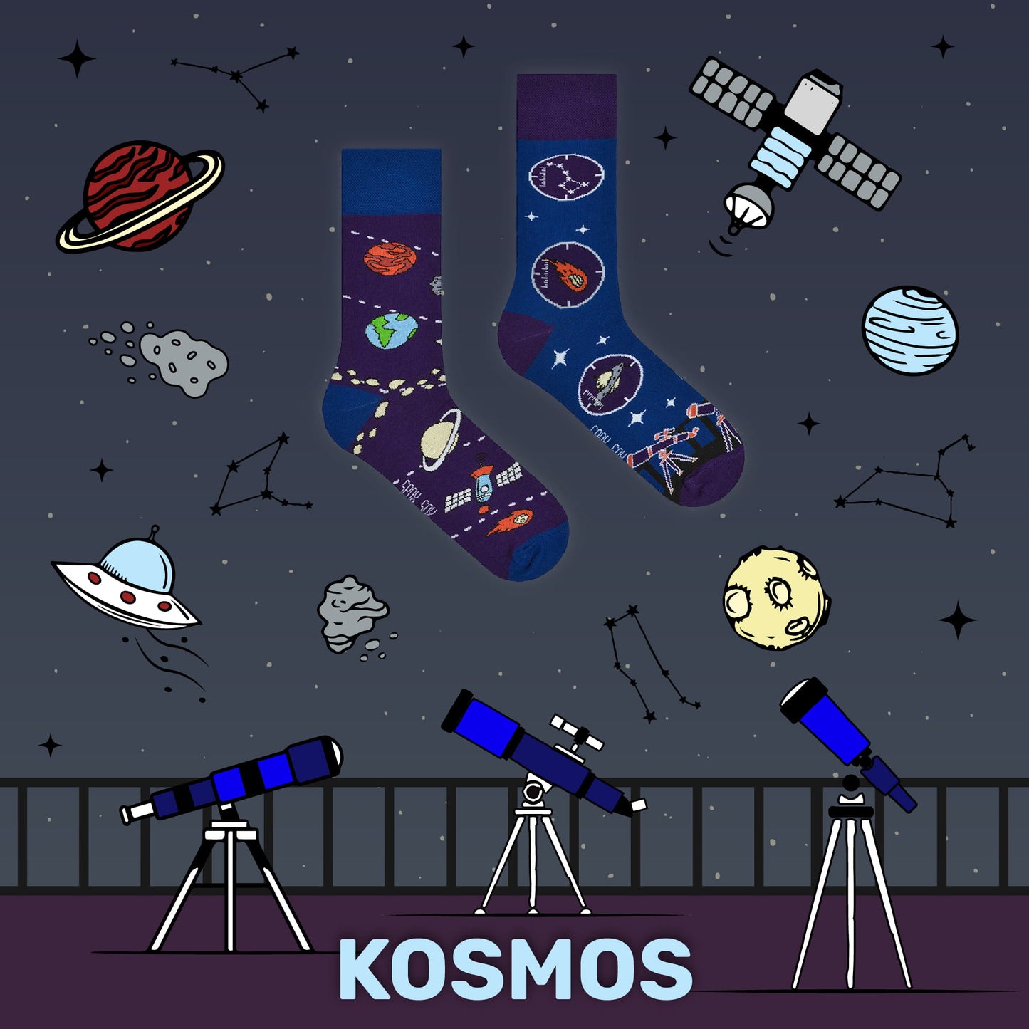 Weltraum Socken, Motivsocken, bunte Socken, Geschenkidee für Astrologie Professor.