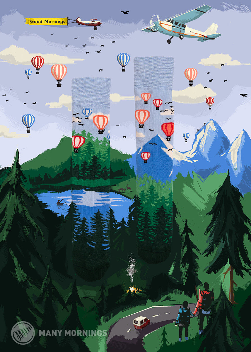 Ballonfahrer Socken, Heißluftballon Socken, Motivsocken, Themensocken, Geschenkidee für Ballonfahrer.