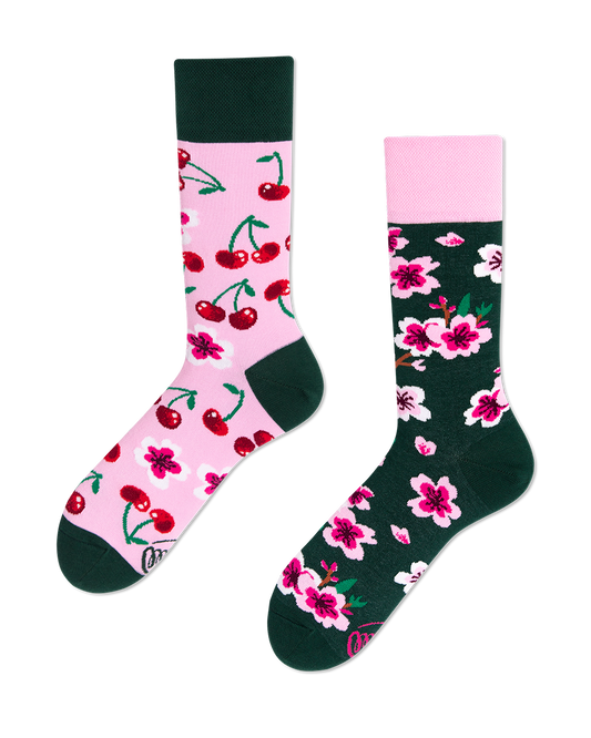 Kirsch Socken, Blumen Socken, Motivsocken, Themensocken, Geschenkidee für die Freundin..