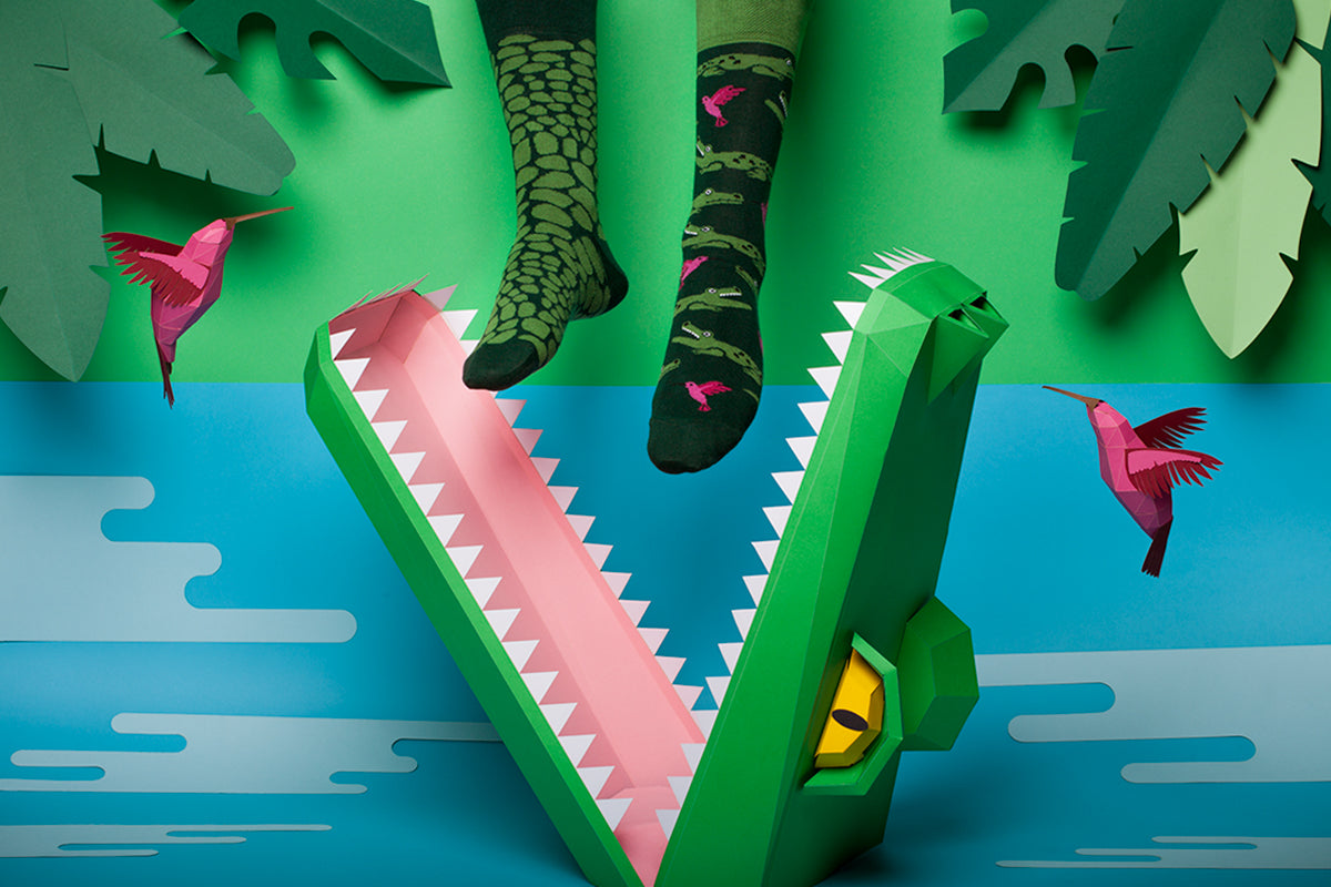 Krokodil Socken, Alligator Socken, Socken mit Tiermotiven, Motivsocken, Themensocken, Geschenkidee für den Freund.