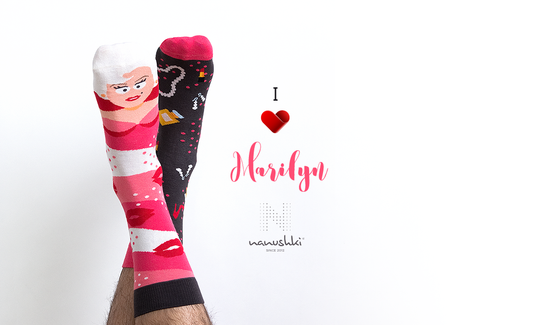 Marilyn Monroe Socken, Socken mit Berühmtheiten, Motivsocken, Themensocken, Geschenkidee für Schauspielerin.