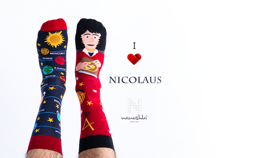 Nikolaus Kopernikus Socken, Socken mit Berühmtheite, Motivsocken, Themensocken, Geschenkidee für Wissenschaftler.