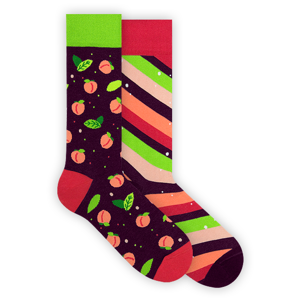 Pfirsich Socken, Food Socken, Themensocken, Motivsocken, Geschenkidee für Koch und Köchin