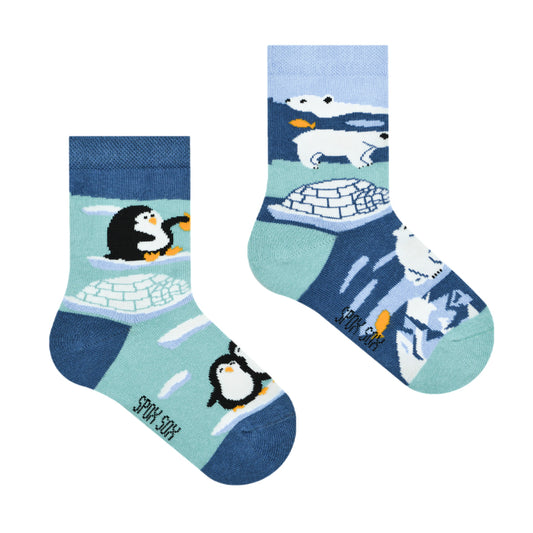 Pinguin Kindersocken, Eisbär Kindersocken, Motivsocken für Kinder, Geschenkidee für Jungs und Mädchen.