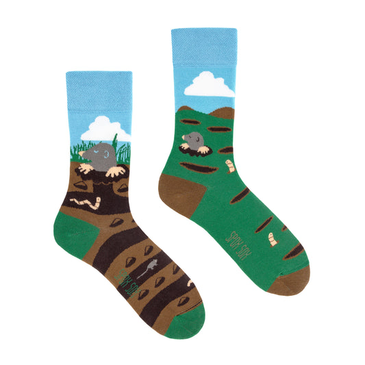 Maulwurf Socken, Motivsocken, bunte Socken, Geschenkidee für Naturfreunde.