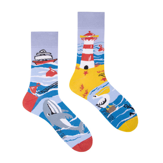 Leuchtturm Socken, Motivsocken, bunte Socken, Geschenkidee für Küstenkinder.