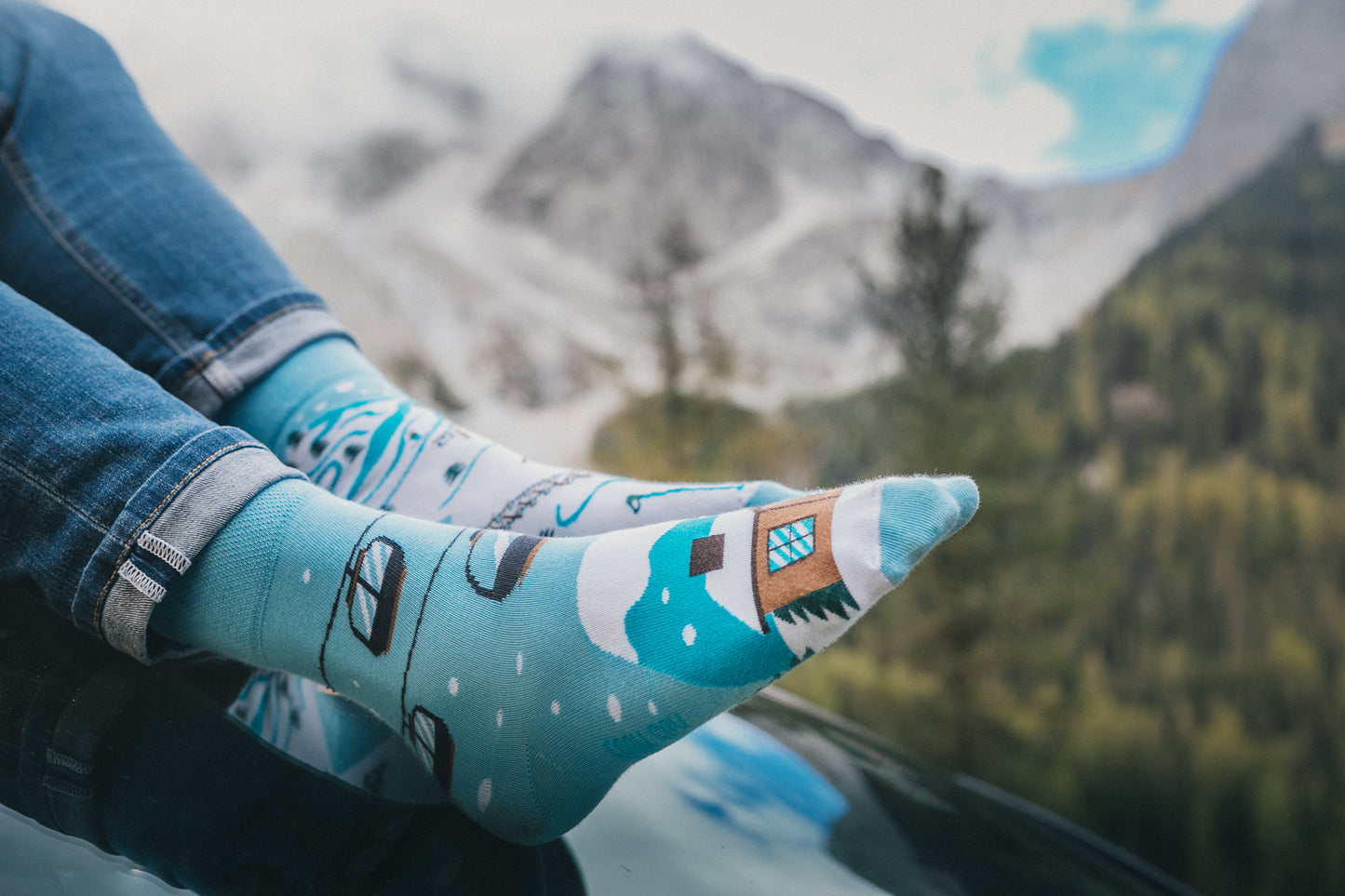 Skifahrer Socken, Winter Socken, Motivsocken, bunte Socken, Geschenkidee zu Weihnachten.