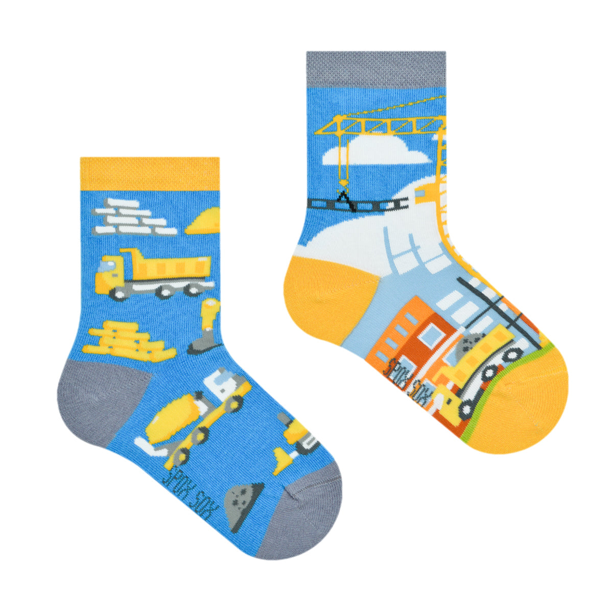 Bauarbeiter Kindersocken, Motivsocken für Kinder, Geschenkidee für Jungs und Mädchen.