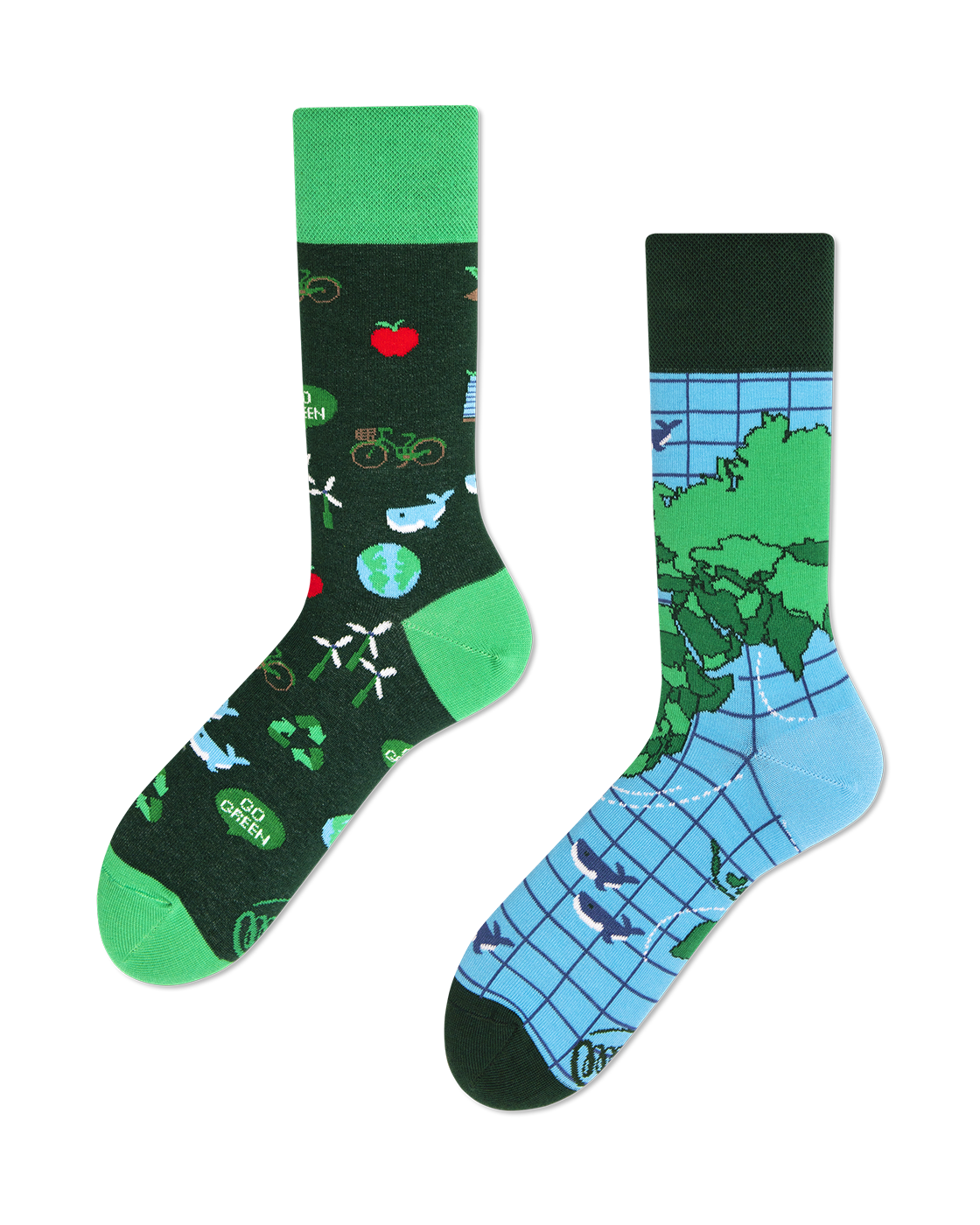 GO GREEN Socken, Socken mit Weltkarte, Motivsocken, Themensocken, Geschenkidee für Fridays For Future.