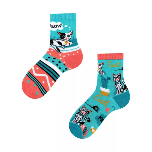 Katzen Kindersocken, Motivsocken für Kinder, Geschenkidee für Jungs und Mädchen.